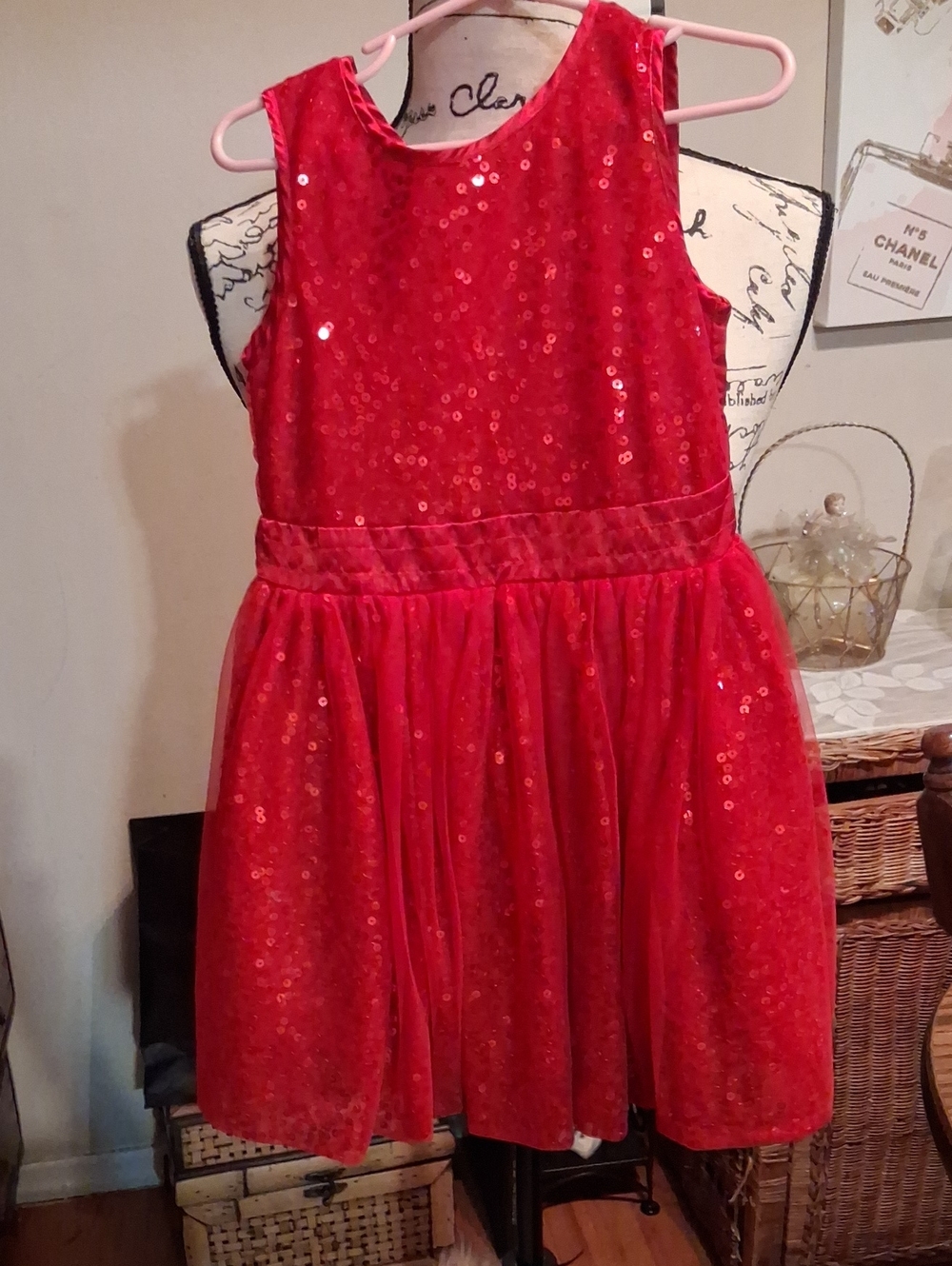 EUC CAT & JACK Red Sequin Tulle Party Dress for Girls Size 4T